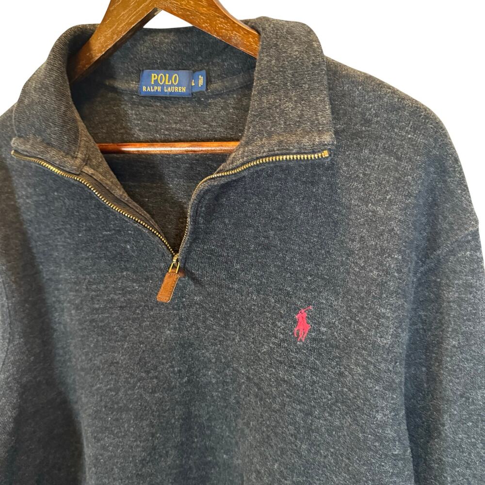 Polo Ralph Lauren Men’s L 1/4 Zip Knit Sweater Cotton Gray Embroidered Logo EUC